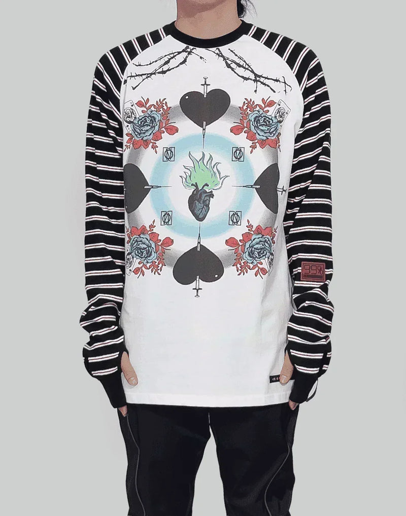 99%IS- - Ribbed Love Addicted Stripe Raglan T-shirt - 082plus