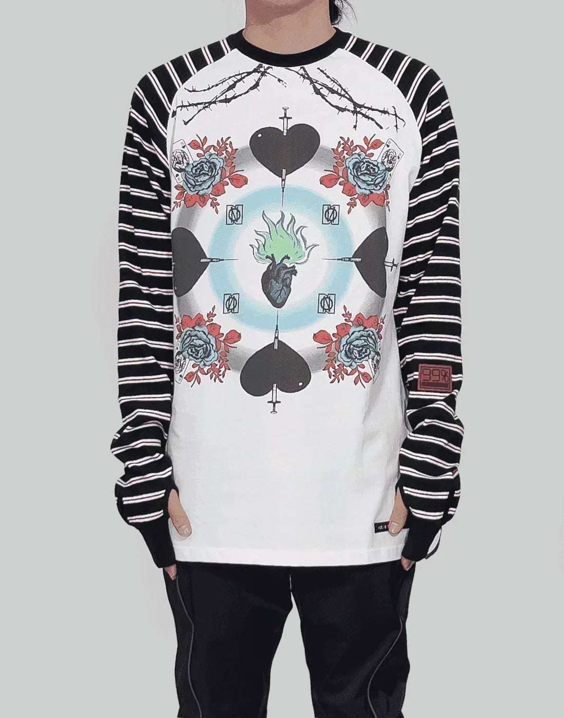 99%IS- - Ribbed Love Addicted Stripe Raglan T-shirt - 082plus