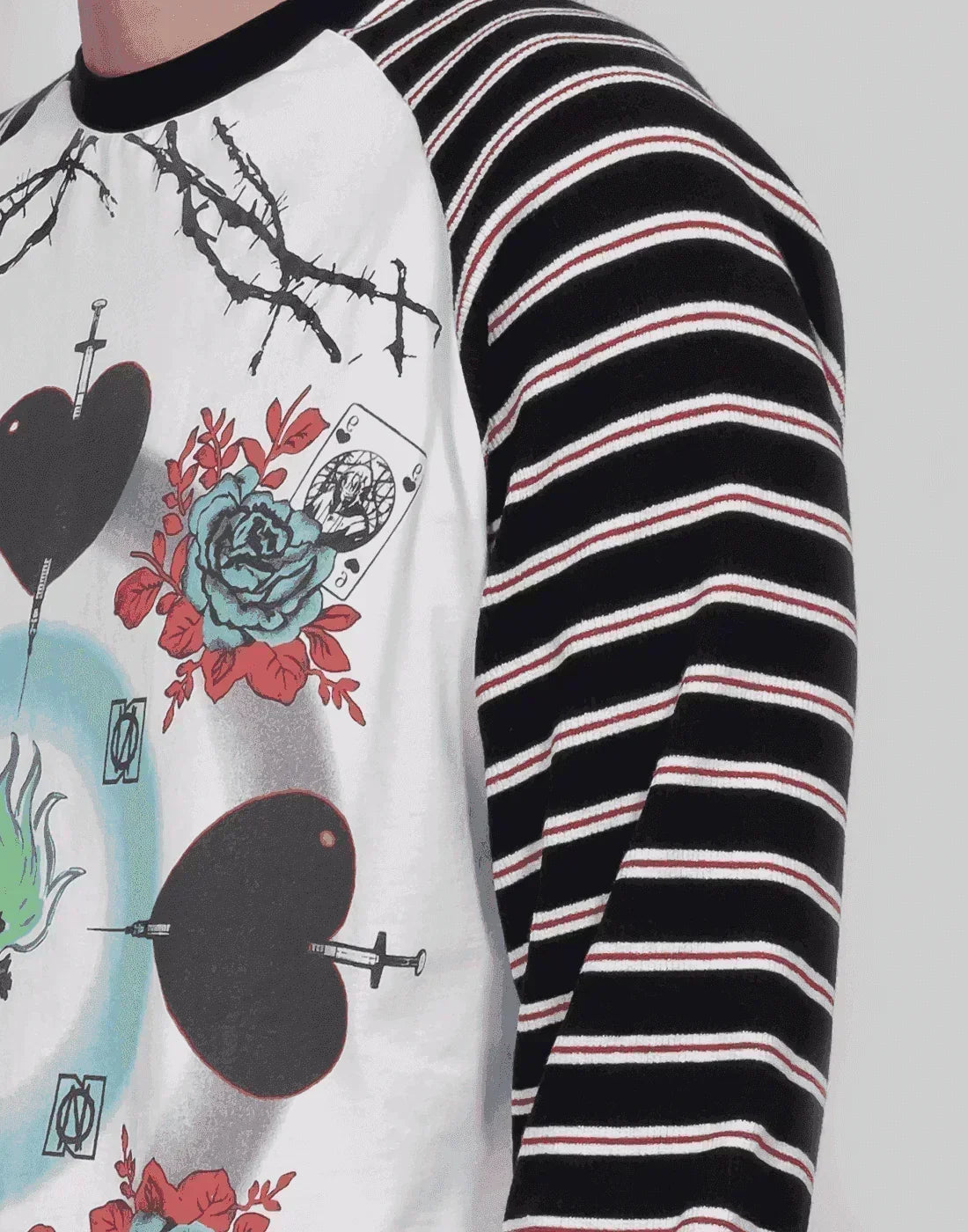 99%IS- - Ribbed Love Addicted Stripe Raglan T-shirt - 082plus