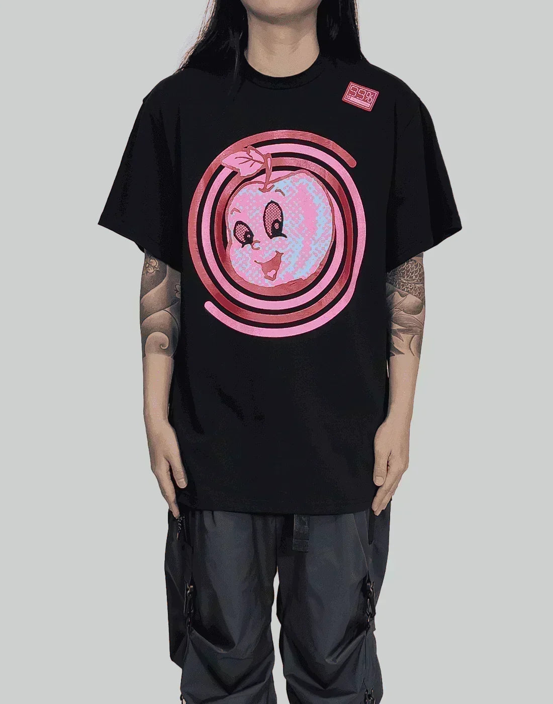 99%IS- - Spiral "Fine! Apple" Meshed Eyes T-shirt - 082plus