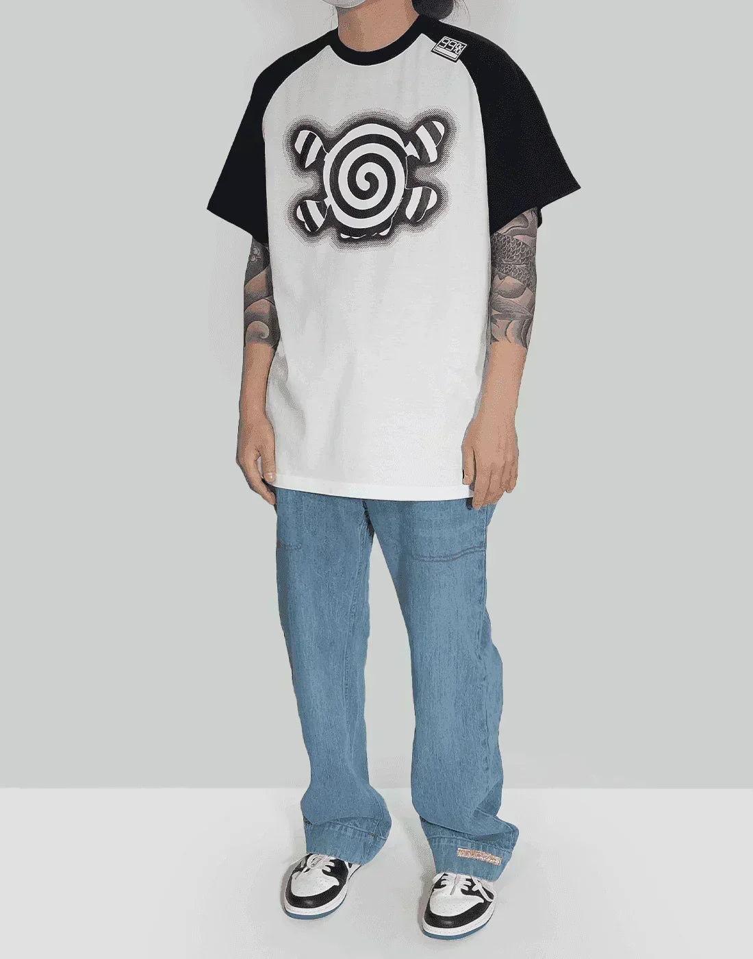 99%IS- - Spiral Skull Raglan T-shirt (Hand Made Custom) - 082plus