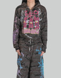 SANKUANZ - BUMPY GRAFFITI CROPPED ZIP-UP HOODIE - 082plus