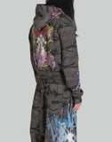 BUMPY GRAFFITI CROPPED ZIP-UP HOODIE