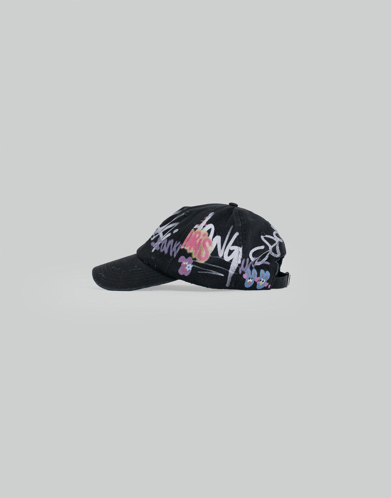 SANKUANZ - BUMPY GRAFFITI PRINT BLEACHED BASEBALL CAP - 082plus