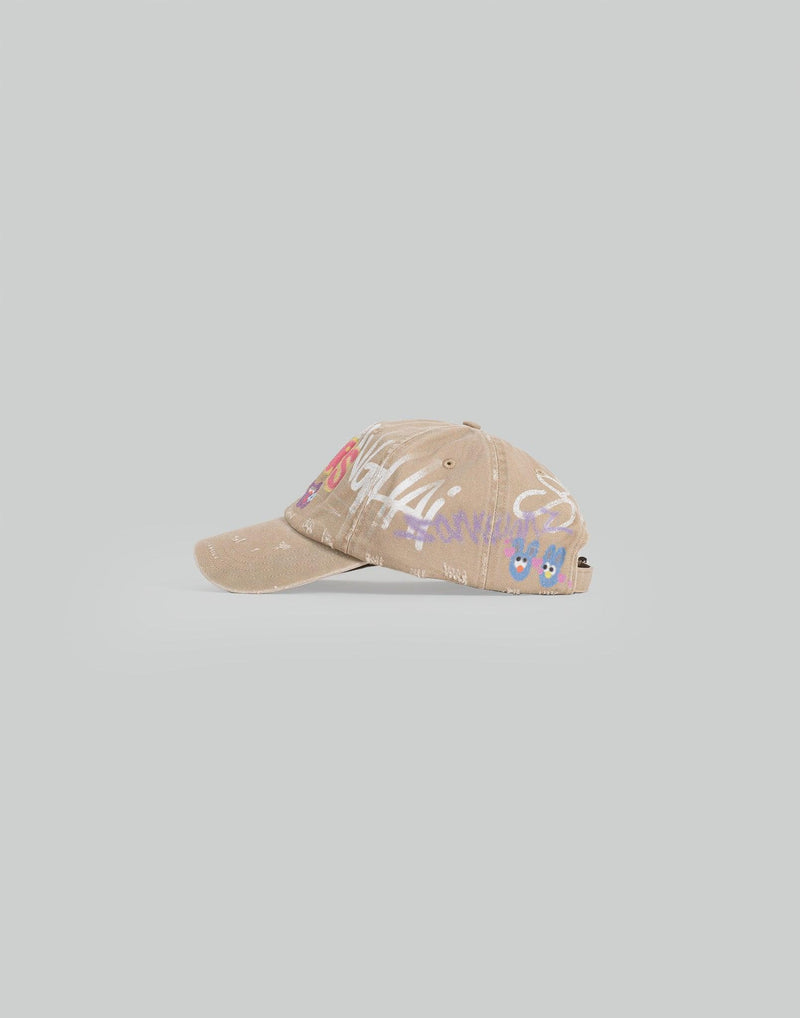 SANKUANZ - BUMPY GRAFFITI PRINT BLEACHED BASEBALL CAP - 082plus