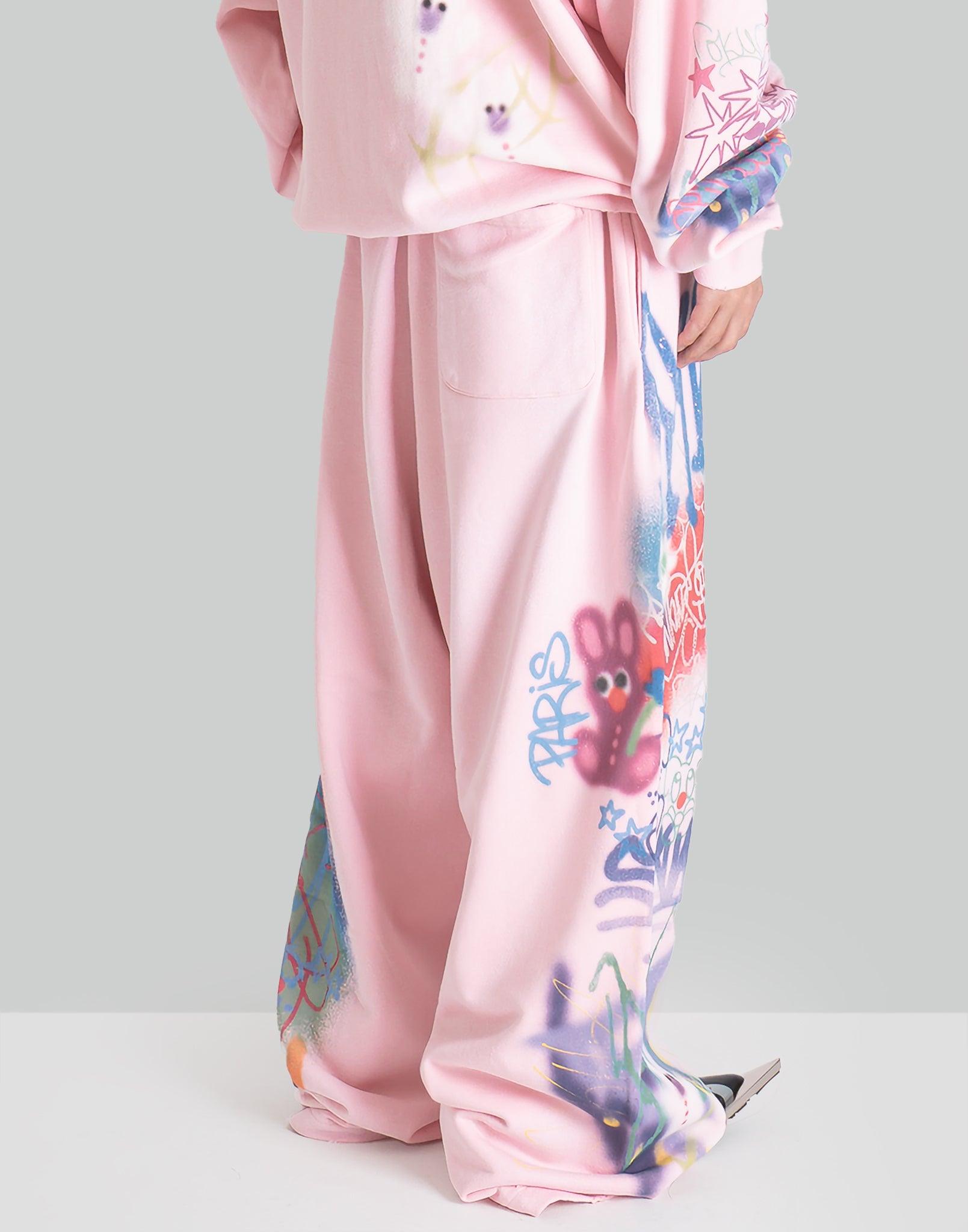 SANKUANZ - BUMPY GRAFFITI PRINT BLEACHED RELAXED SWEATPANTS - 082plus