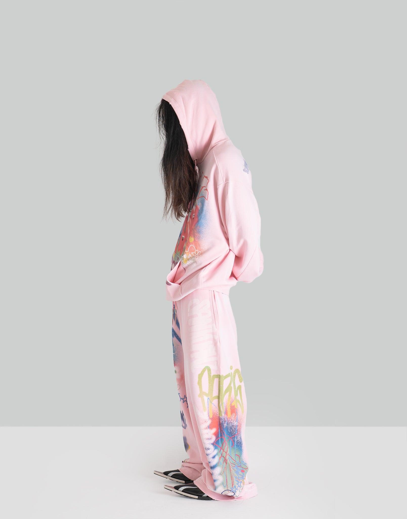 SANKUANZ - BUMPY GRAFFITI PRINT BLEACHED HOODIE - 082plus