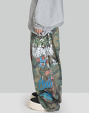 BUMPY GRAFFITI PRINT CAMOUFLAGE CARGO PANTS