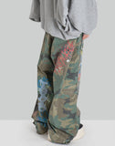 BUMPY GRAFFITI PRINT CAMOUFLAGE CARGO PANTS