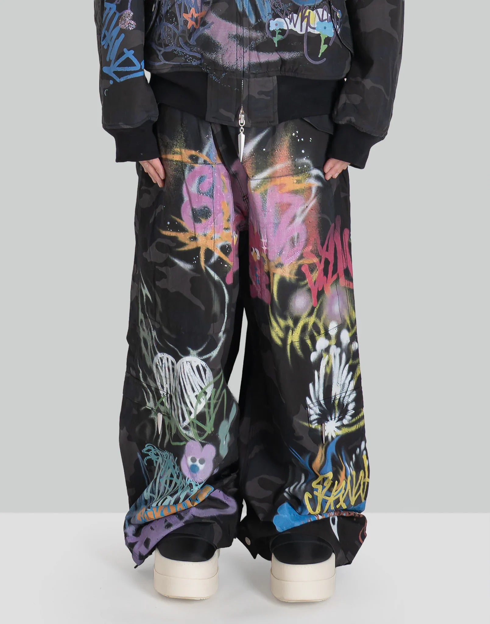 SANKUANZ - BUMPY GRAFFITI PRINT CAMOUFLAGE CARGO PANTS - 082plus