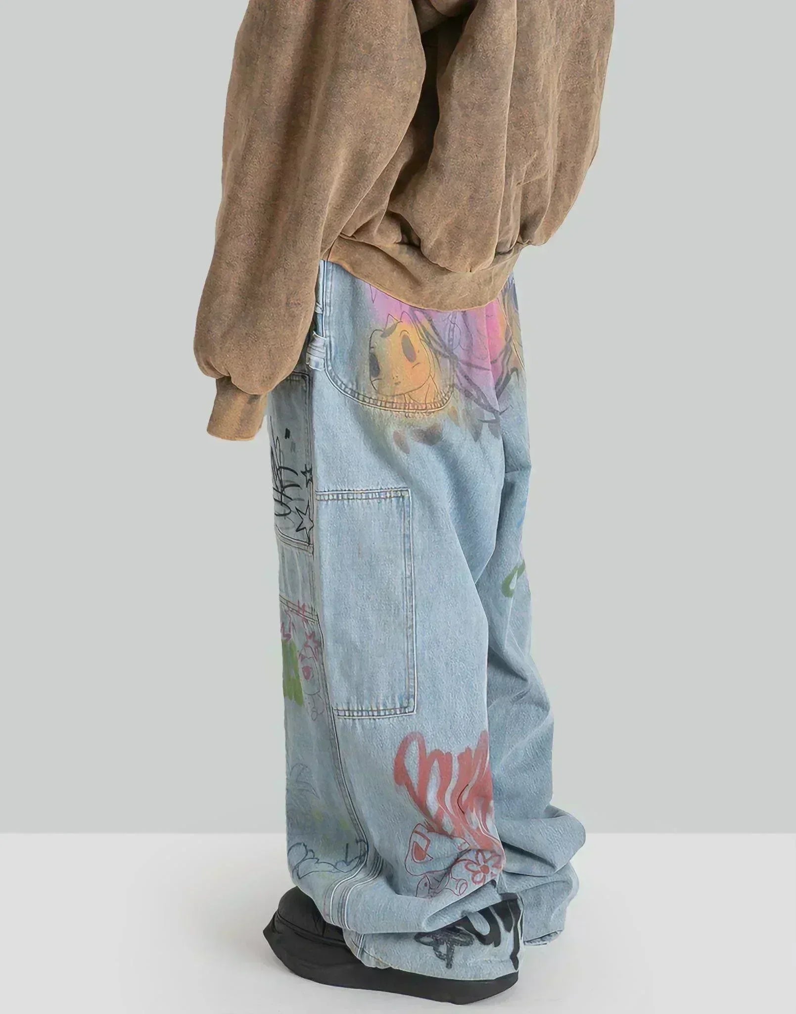 SANKUANZ - BUMPY GRAFFITI PRINT DENIM BAGGY PANTS - 082plus