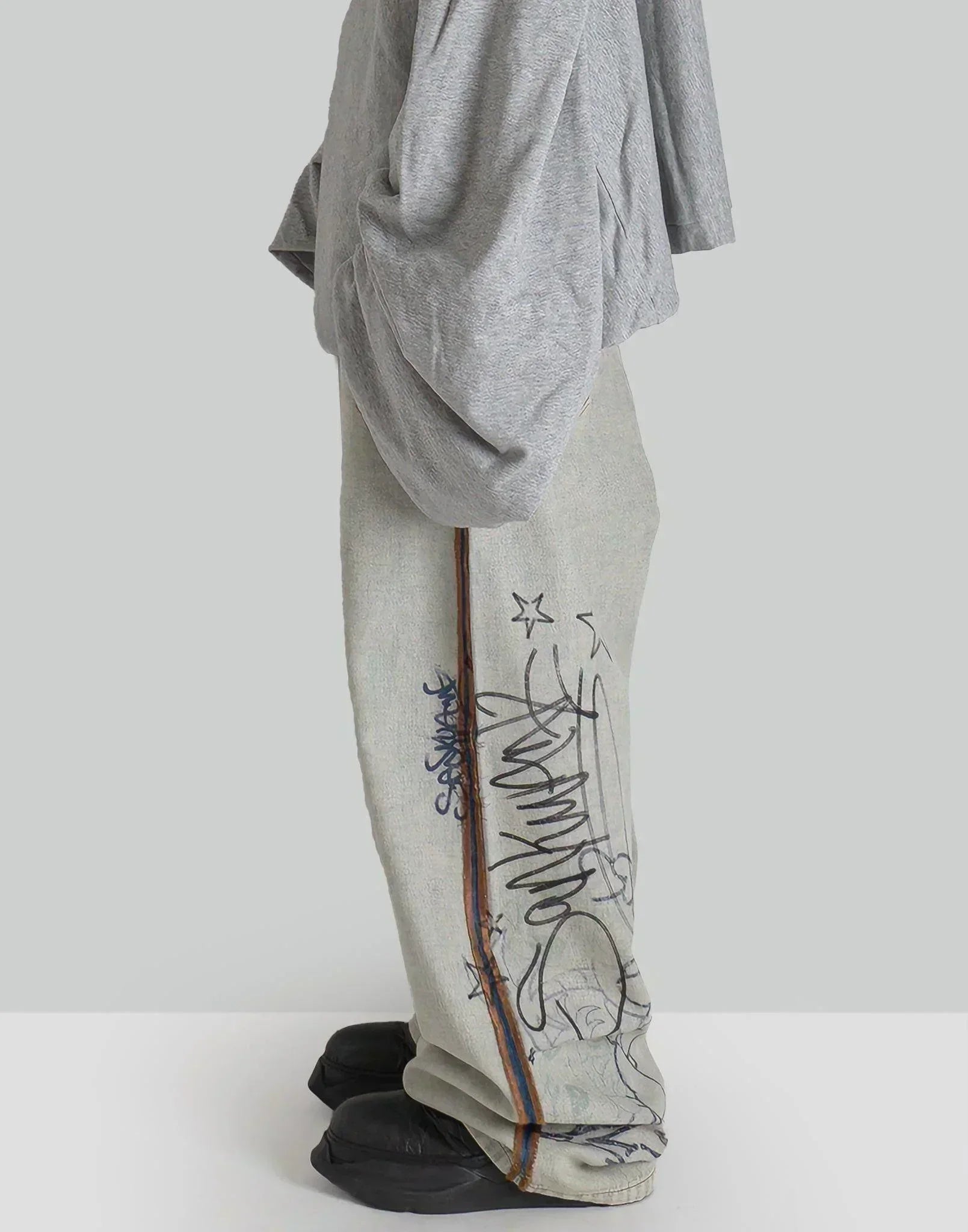 SANKUANZ - BUMPY GRAFFITI PRINT DENIM BAGGY PANTS - 082plus