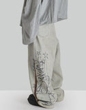 SANKUANZ - BUMPY GRAFFITI PRINT DENIM BAGGY PANTS - 082plus