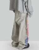 SANKUANZ - BUMPY GRAFFITI PRINT DENIM BAGGY PANTS - 082plus