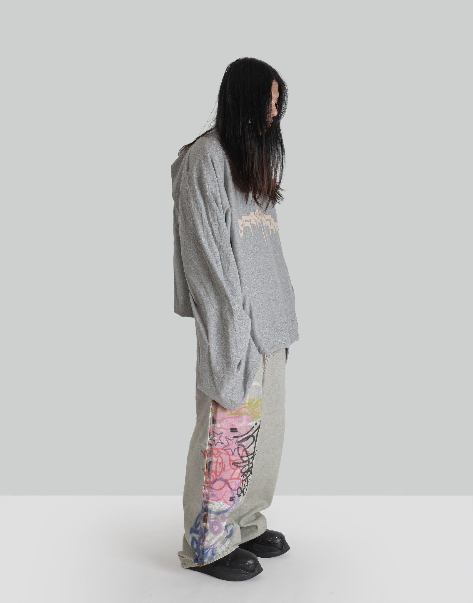 SANKUANZ - BUMPY GRAFFITI PRINT DENIM BAGGY PANTS - 082plus