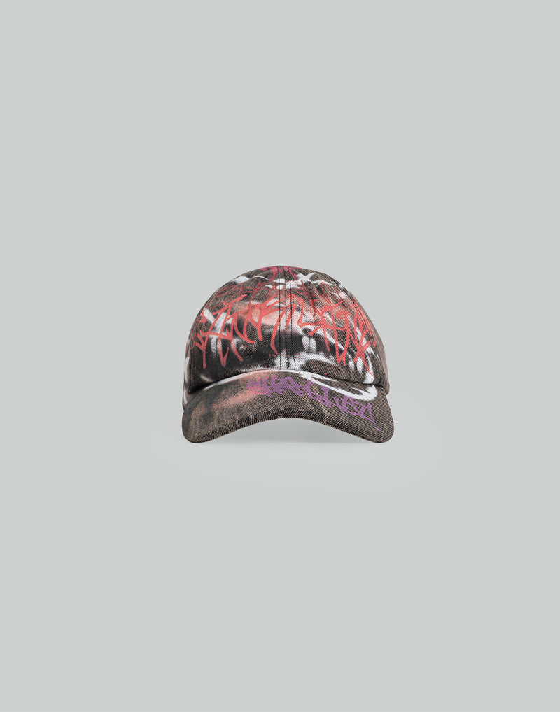 BUMPY GRAFFITI PRINT DENIM BASEBALL CAP