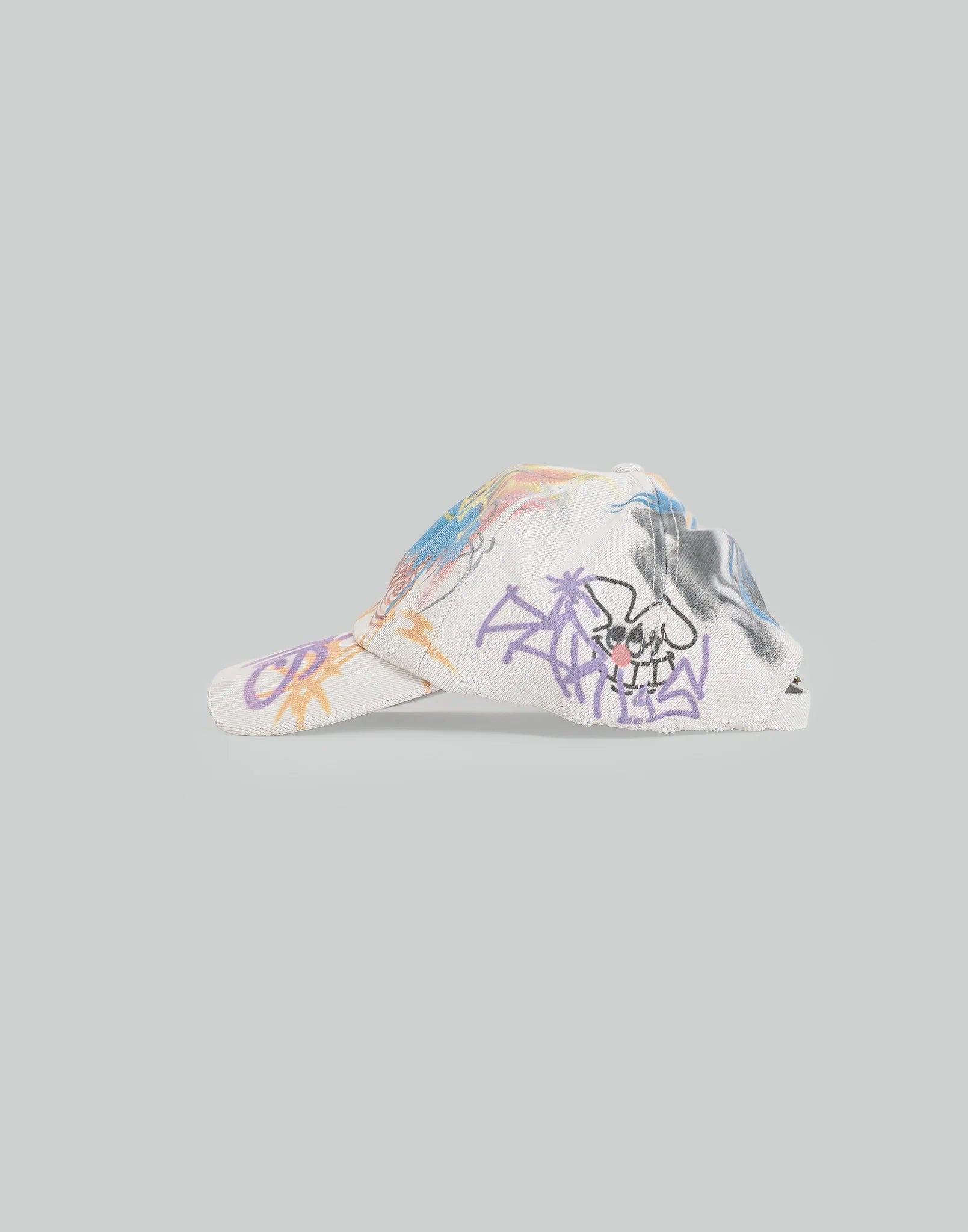 BUMPY GRAFFITI PRINT DENIM BASEBALL CAP