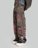 SANKUANZ - BUMPY GRAFFITI PRINT DISTRESSED DENIM PANTS - 082plus