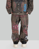 SANKUANZ - BUMPY GRAFFITI PRINT DISTRESSED DENIM PANTS - 082plus