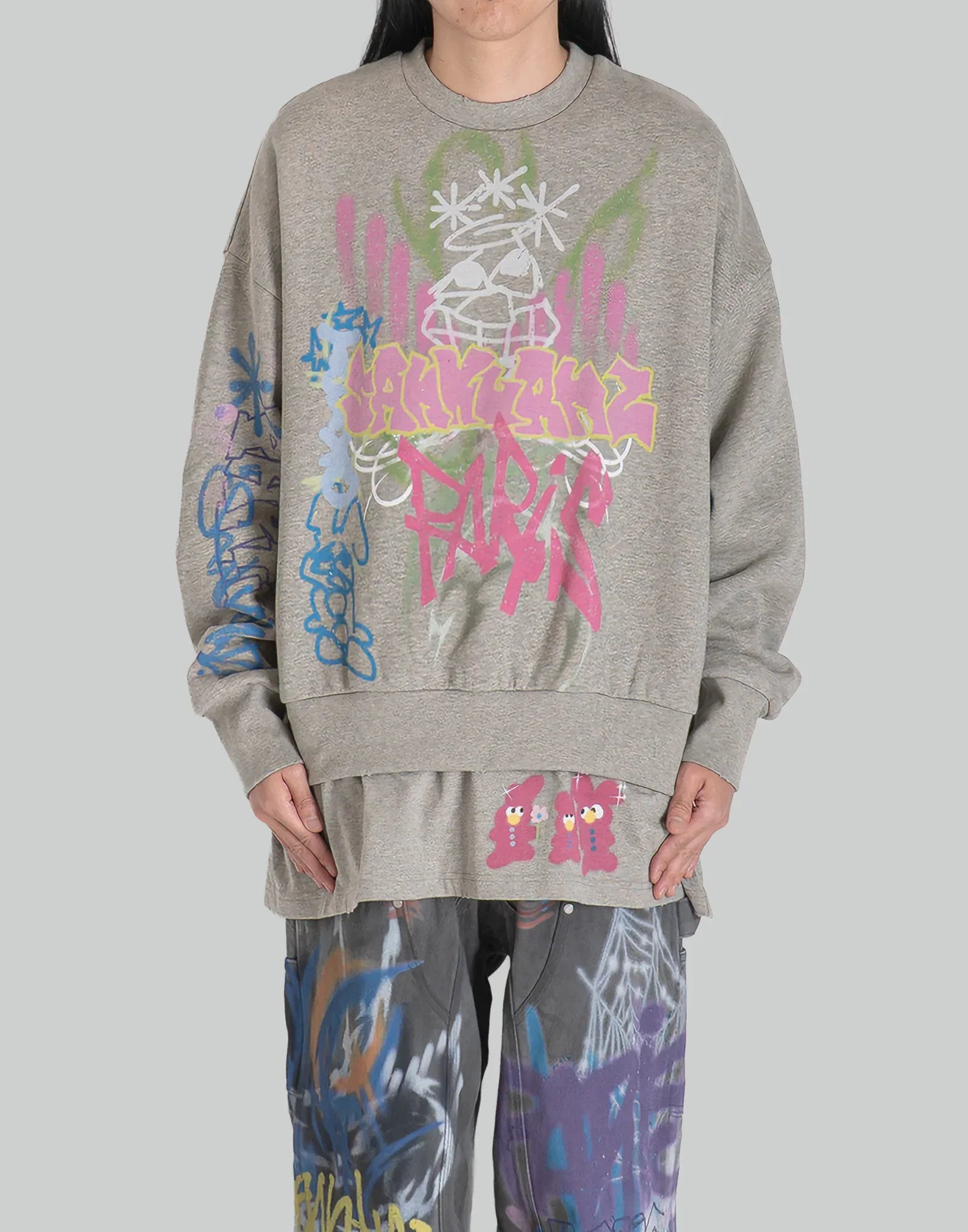 25AW 新品SANKUANZ DOUBLE HEM CREWNECK SANKUANZ BUMPY GRAFFITI PRINT DOUBLE HEM CREWNECK SWEATSHIRT – 082plus