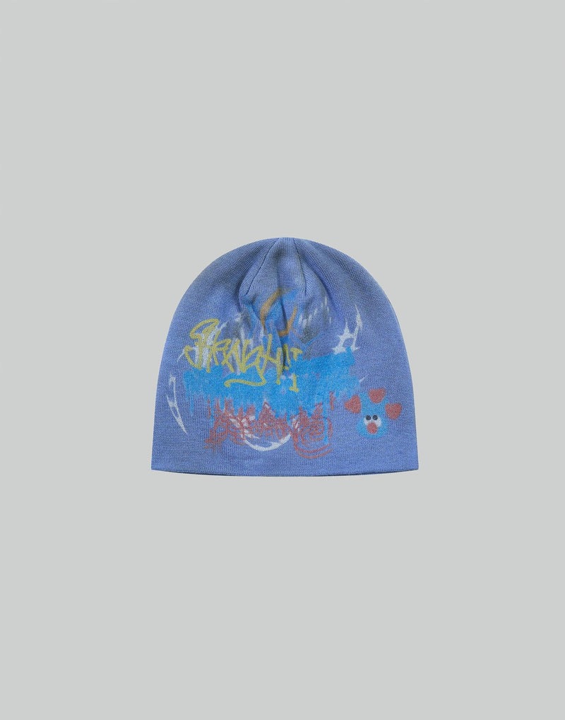 BUMPY GRAFFITI PRINT KNIT BEANIE