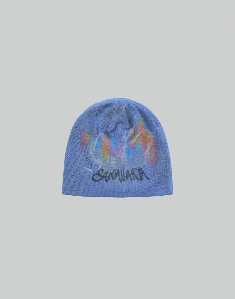 BUMPY GRAFFITI PRINT KNIT BEANIE