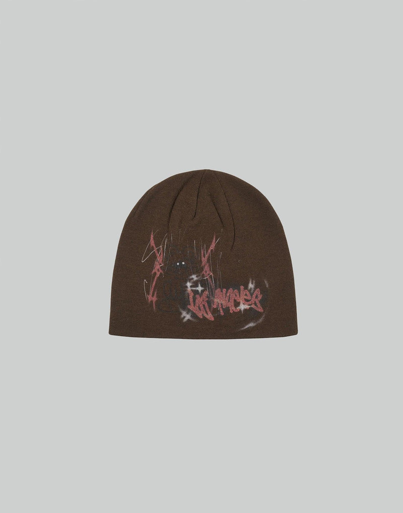 BUMPY GRAFFITI PRINT KNIT BEANIE