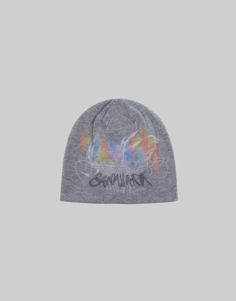 BUMPY GRAFFITI PRINT KNIT BEANIE