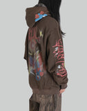 BUMPY GRAFFITI PRINT LAYERED DRAWSTRING HOODIE