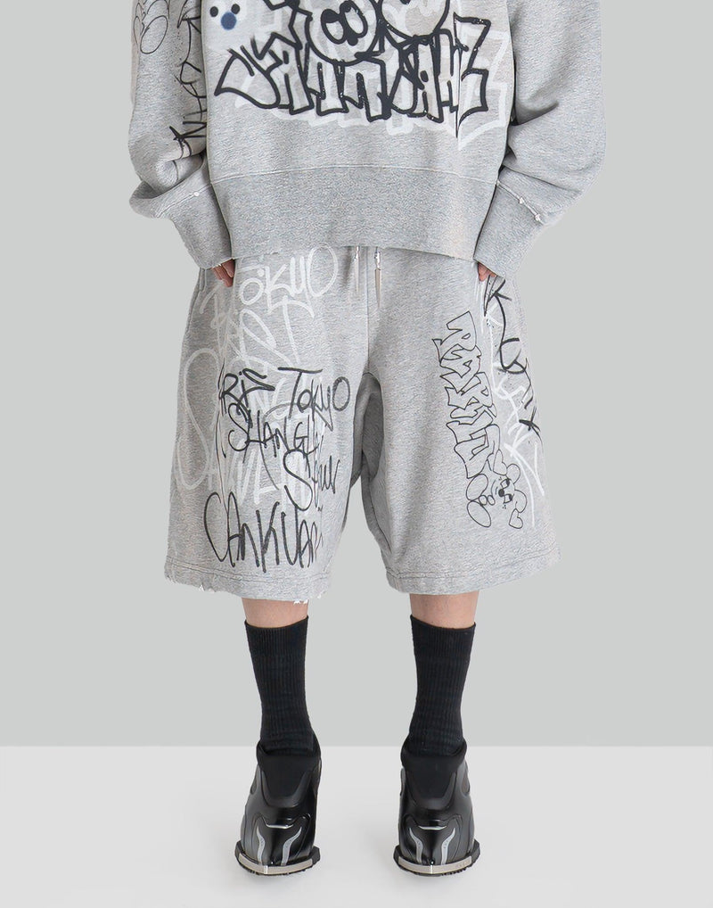 SANKUANZ - BUMPY GRAFFITI PRINT RELAXED SHORTS - 082plus
