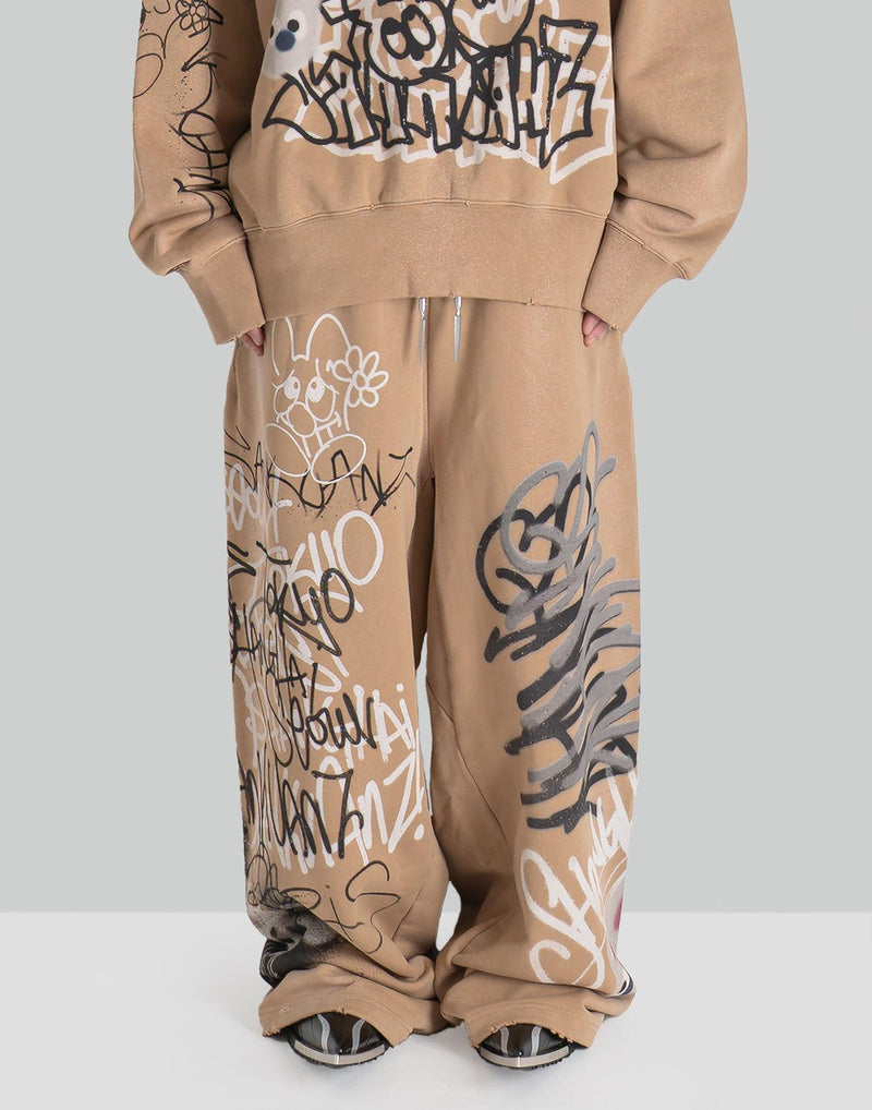 SANKUANZ - BUMPY GRAFFITI PRINT RELAXED SWEATPANTS - 082plus