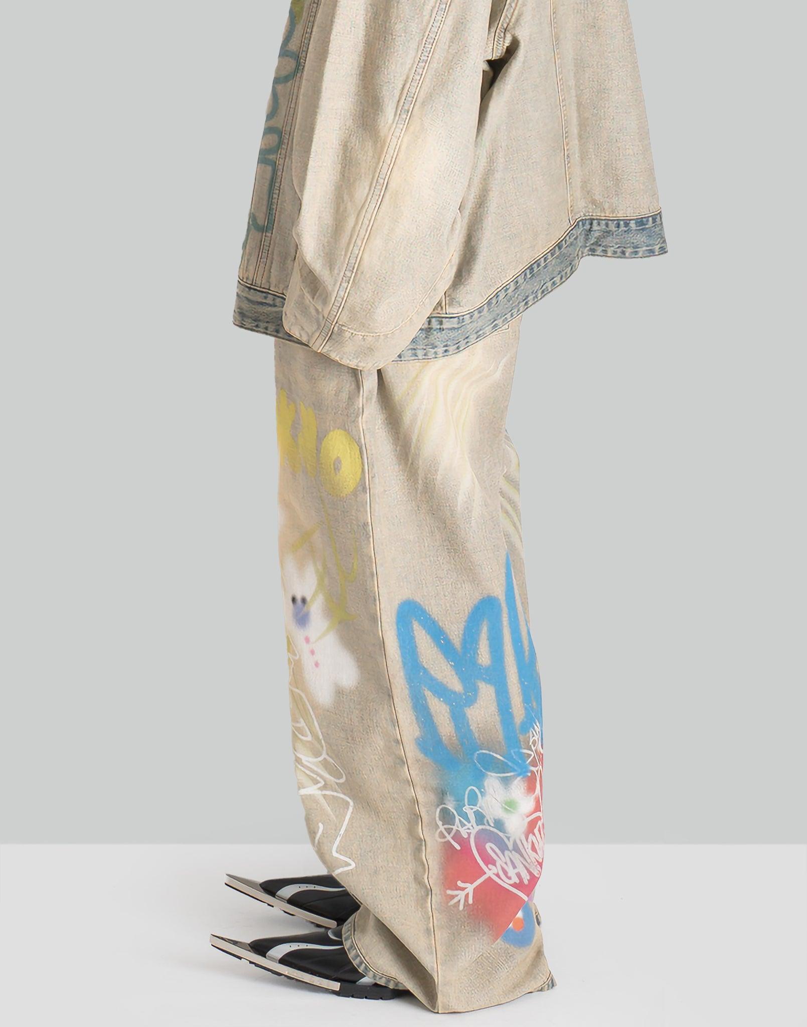 SANKUANZ - BUMPY GRAFFITI PRINT REVERSIBLE FABRIC ASYMMETRICAL DENIM - 082plus