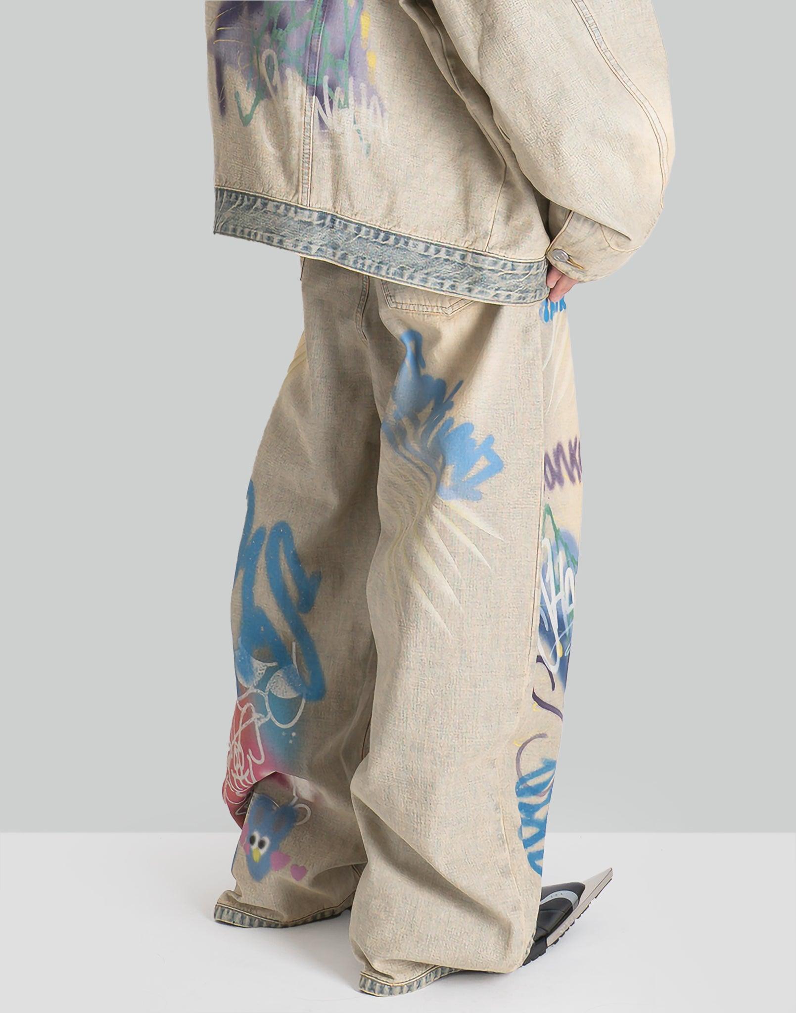 SANKUANZ - BUMPY GRAFFITI PRINT REVERSIBLE FABRIC ASYMMETRICAL DENIM - 082plus