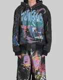 SANKUANZ - BUMPY GRAFFITI PRINT SIDE POCKET HOODED ZIP JACKET - 082plus