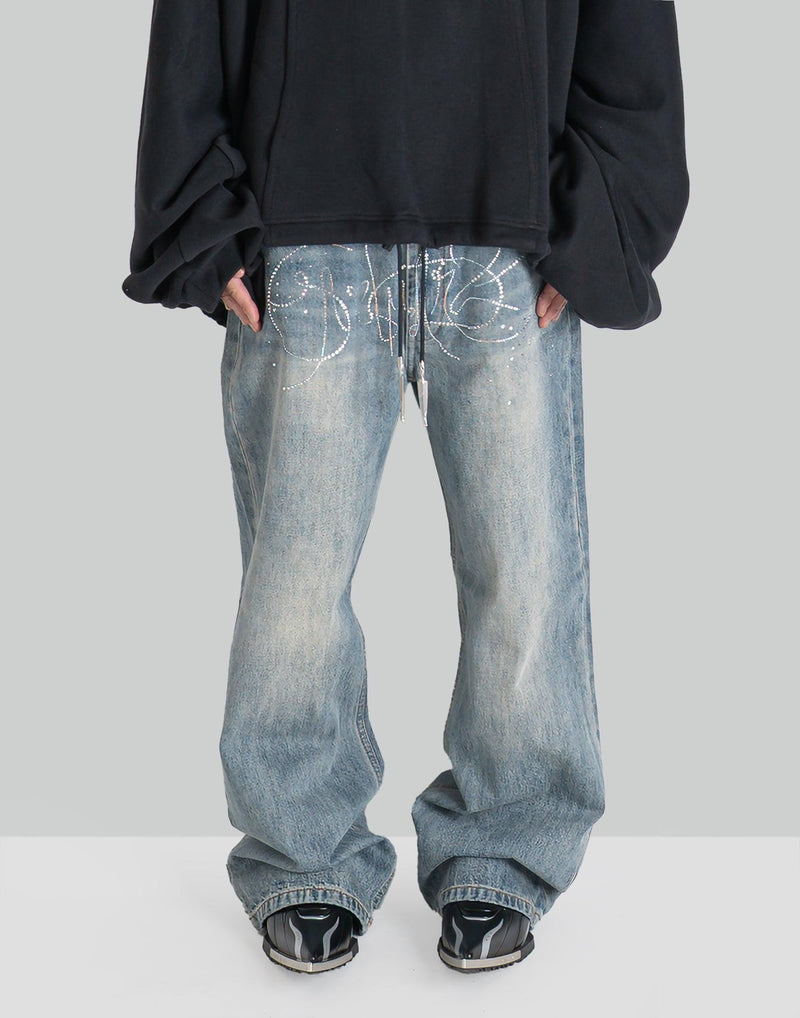 SANKUANZ - BUMPY LOGO RHINESTONE DENIM PANTS - 082plus