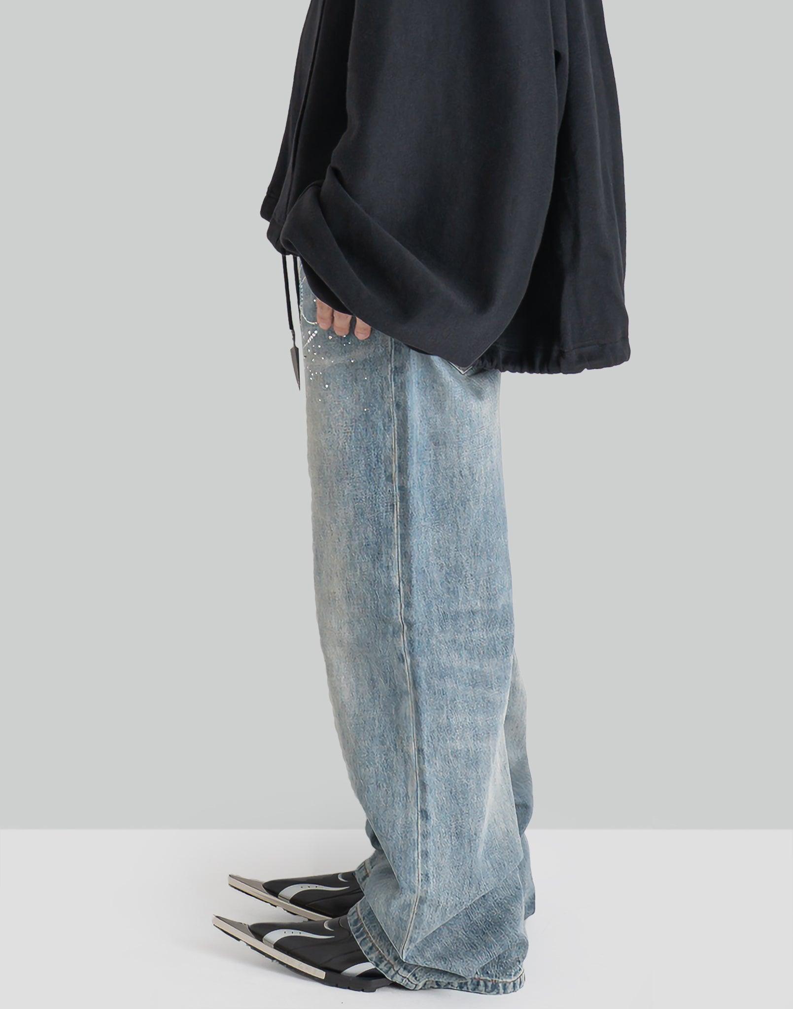 SANKUANZ - BUMPY LOGO RHINESTONE DENIM PANTS - 082plus