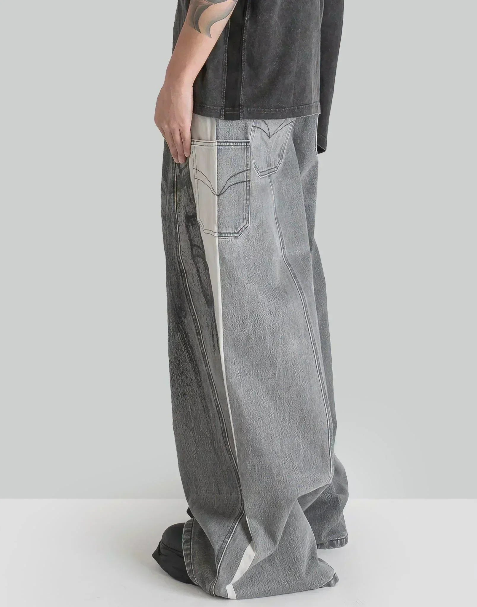 FENG CHEN WANG - DENIM DECONSTRUCTION PRINTED PANTS - 082plus