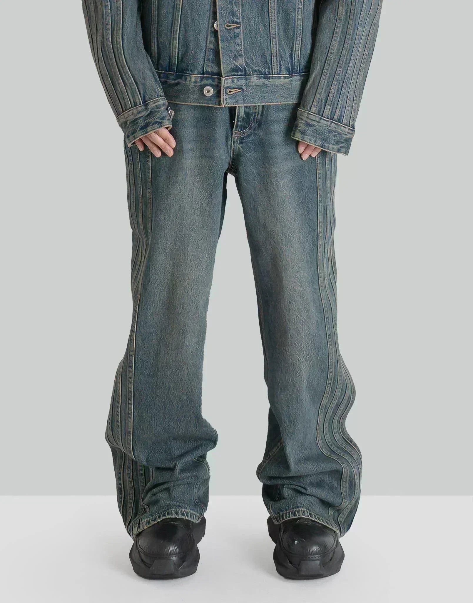 FENG CHEN WANG - DENIM SEAMING DOUBLE WAIST PANTS - 082plus