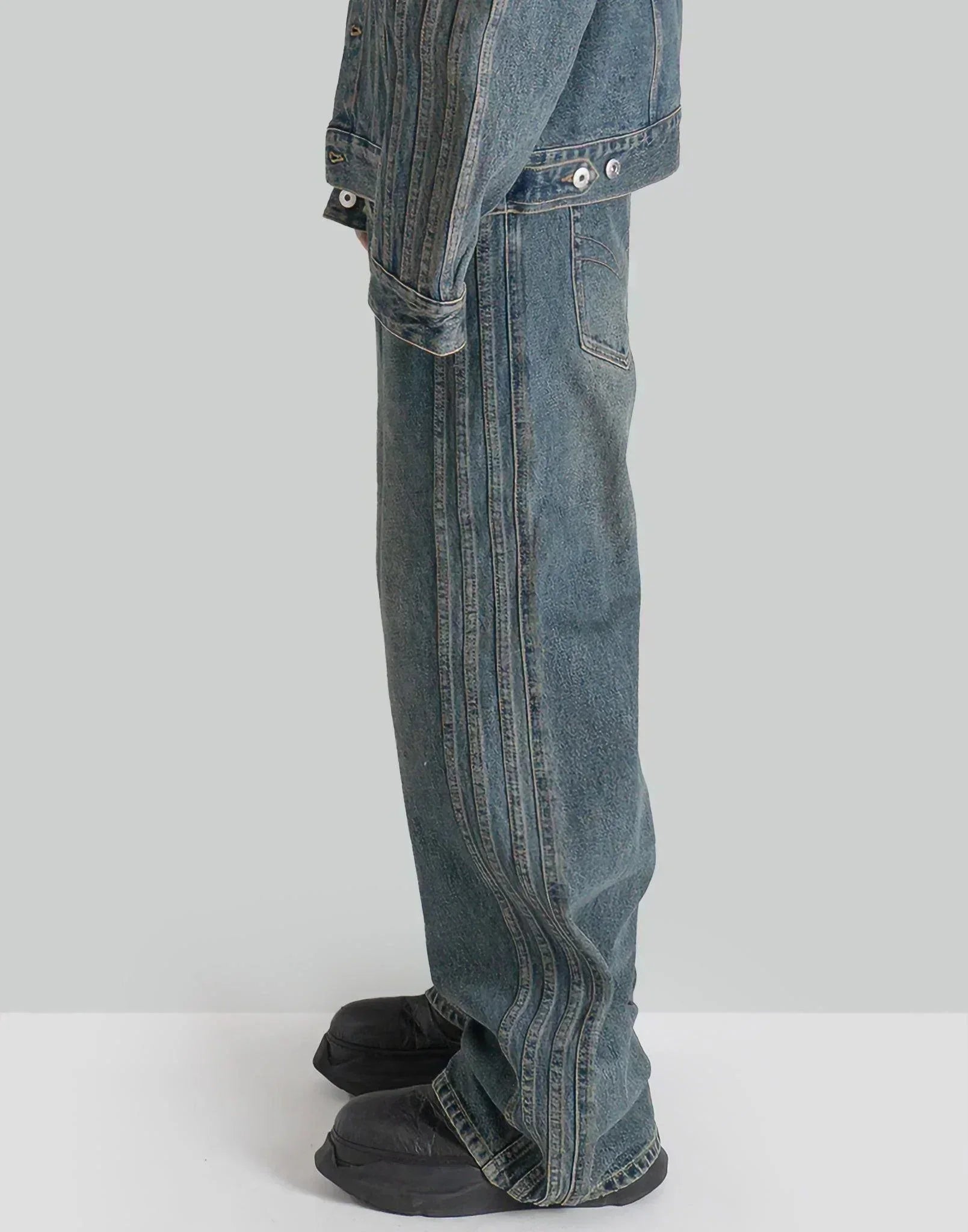 FENG CHEN WANG - DENIM SEAMING DOUBLE WAIST PANTS - 082plus