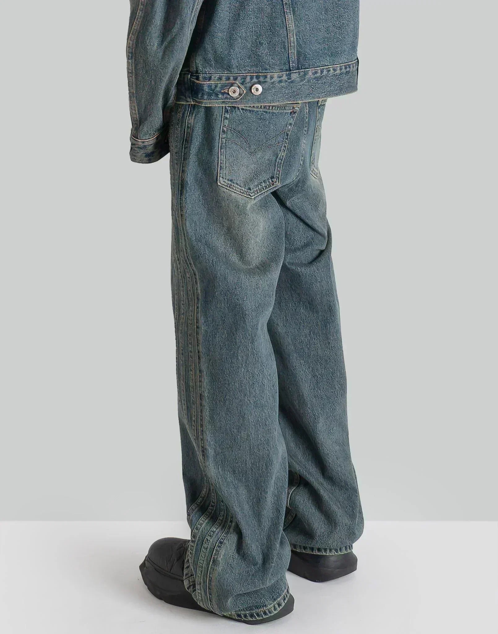 FENG CHEN WANG - DENIM SEAMING DOUBLE WAIST PANTS - 082plus