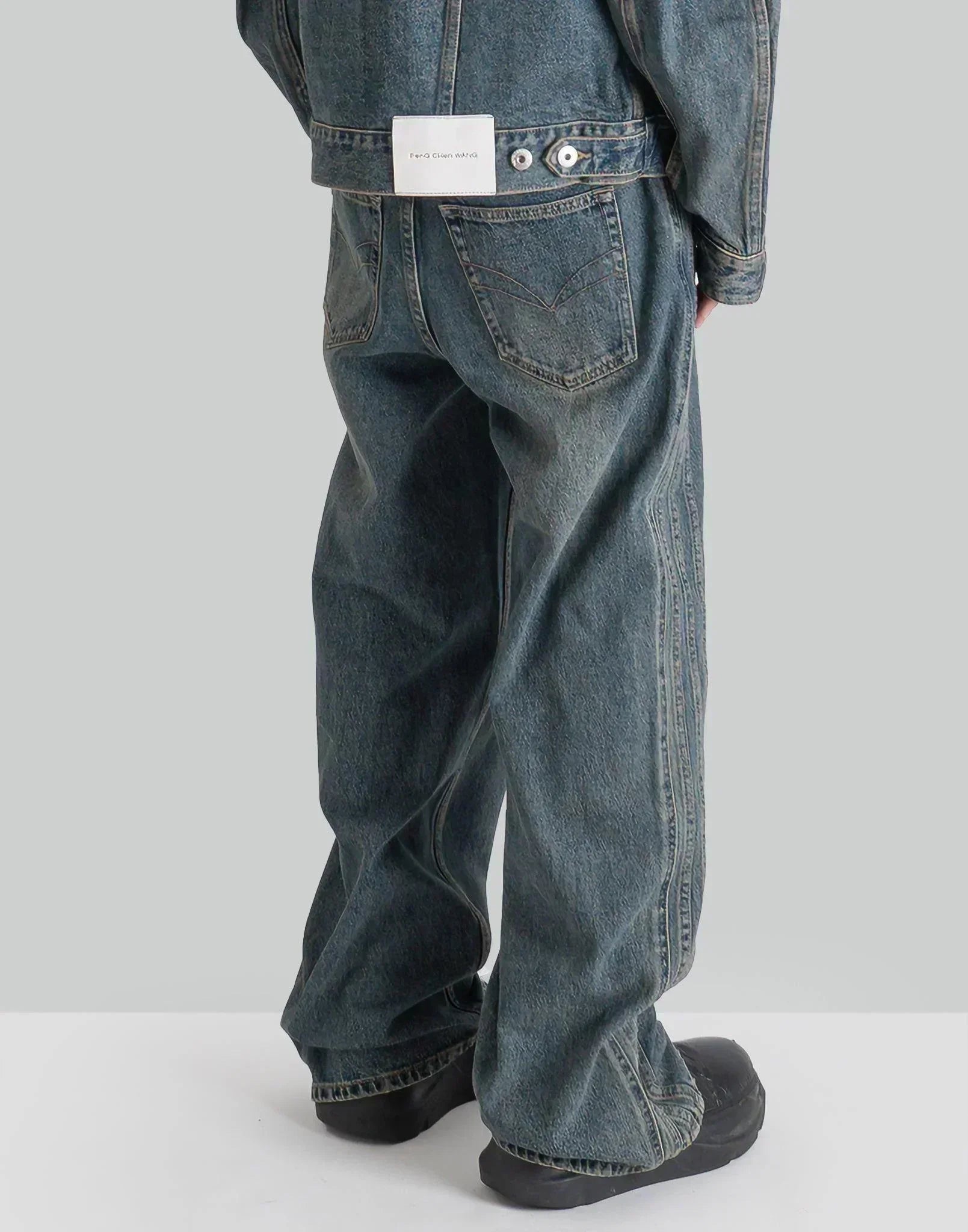 FENG CHEN WANG - DENIM SEAMING DOUBLE WAIST PANTS - 082plus