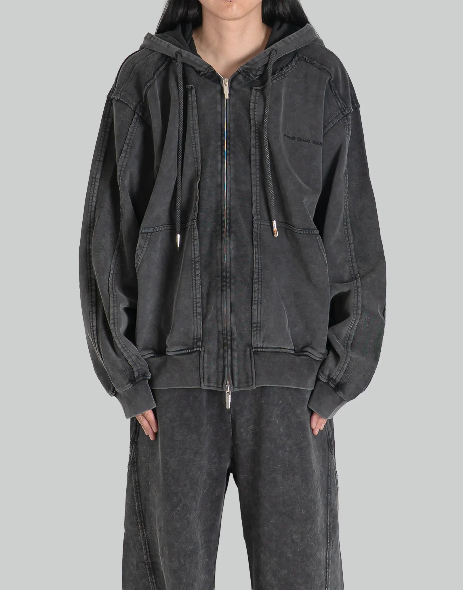 FENG CHEN WANG - Deconstructed patch zip up hoodie - 082plus