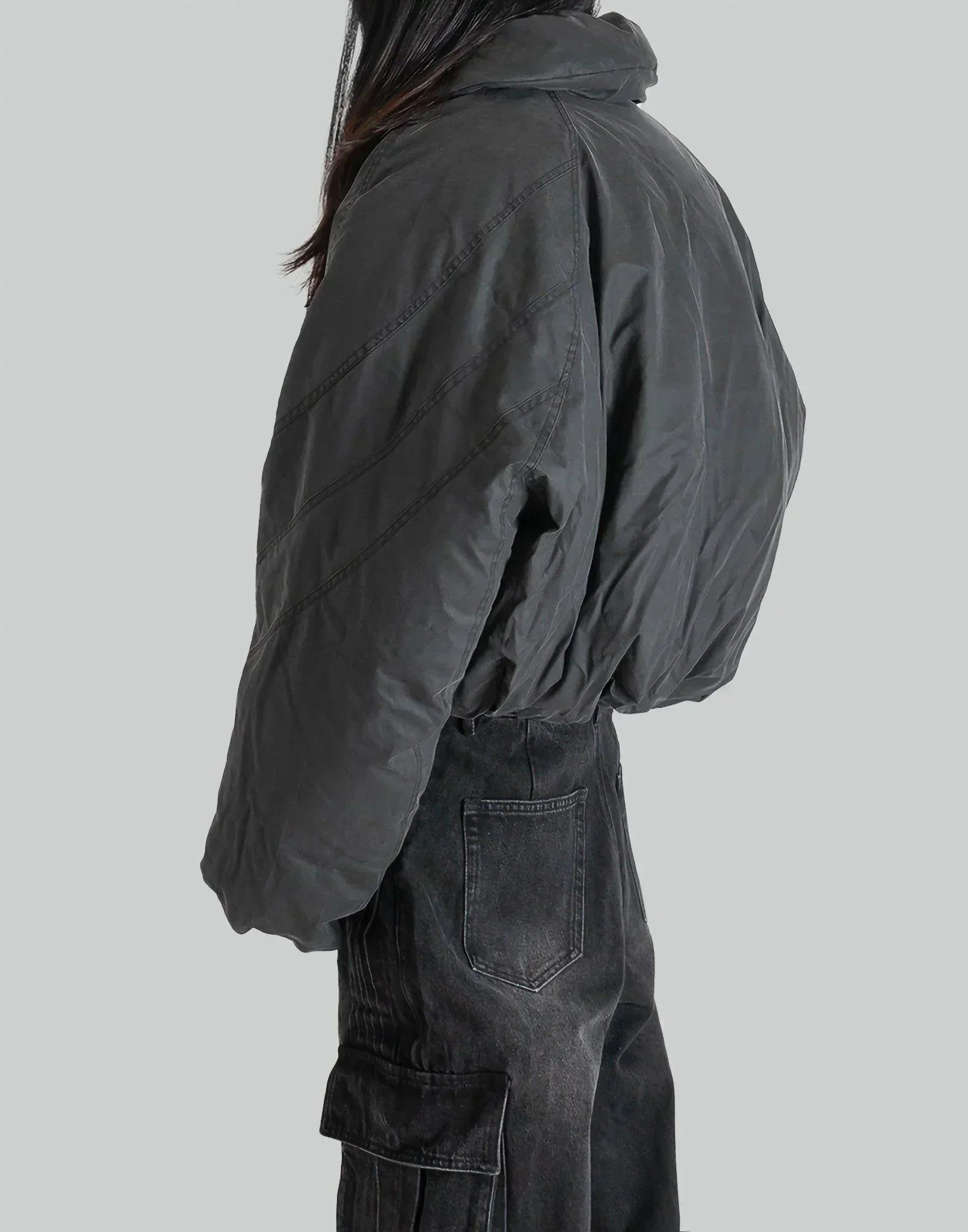 FENG CHEN WANG - GRAY WASHED FOLDING OVERSIZED PADDED JACKET - 082plus