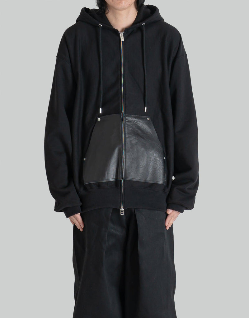 JOHN LAWRENCE SULLIVAN - LEATHER POCKET ZIP-UP SWEAT HOODIE - 082plus