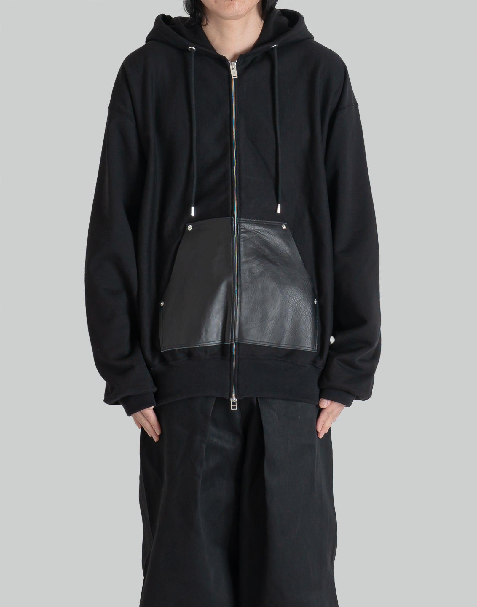 JOHN LAWRENCE SULLIVAN - LEATHER POCKET ZIP-UP SWEAT HOODIE - 082plus