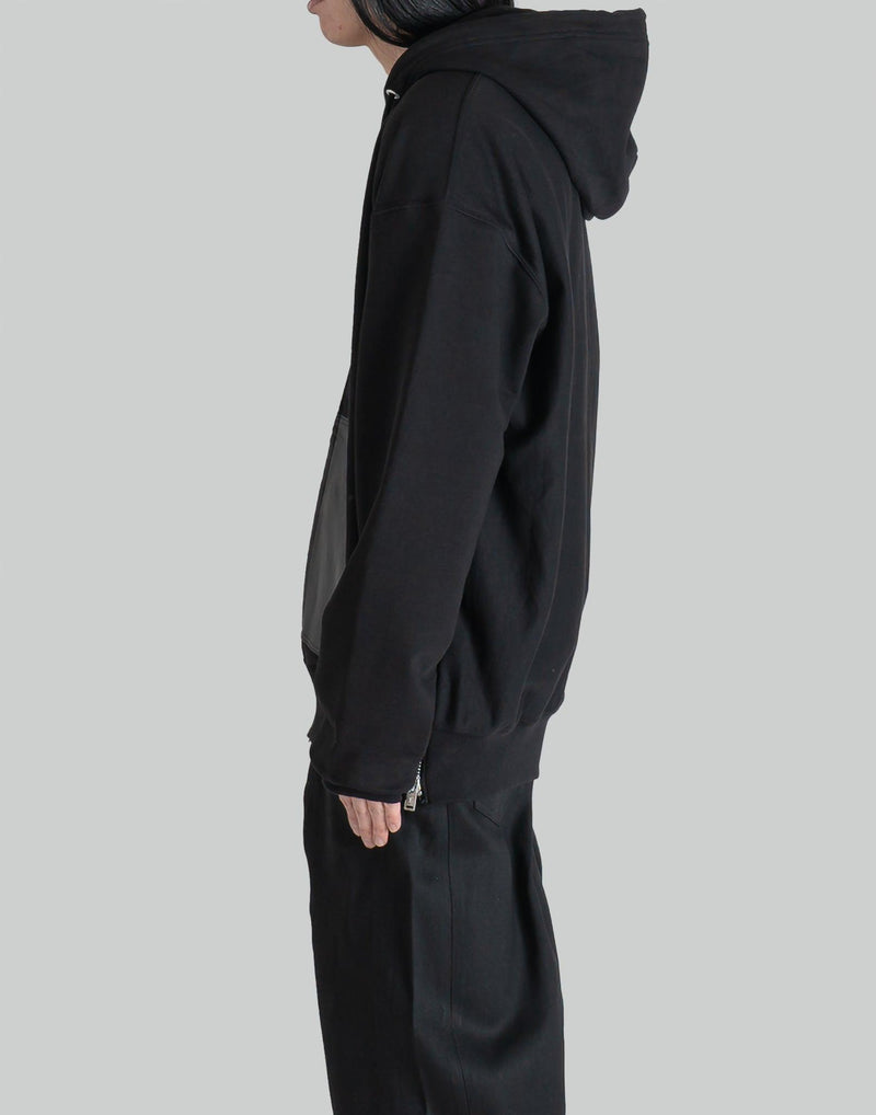JOHN LAWRENCE SULLIVAN - LEATHER POCKET ZIP-UP SWEAT HOODIE - 082plus
