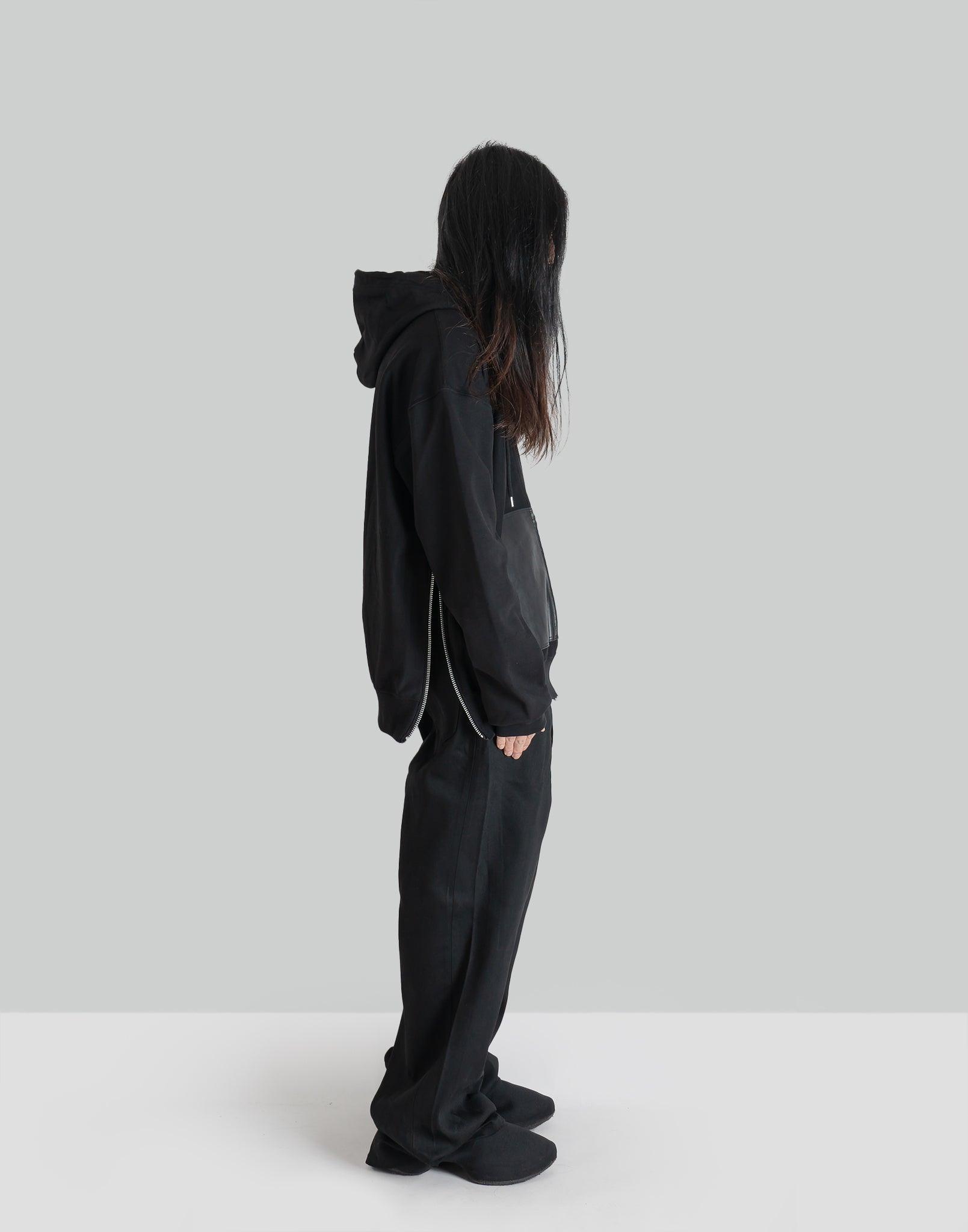 JOHN LAWRENCE SULLIVAN - LEATHER POCKET ZIP-UP SWEAT HOODIE - 082plus