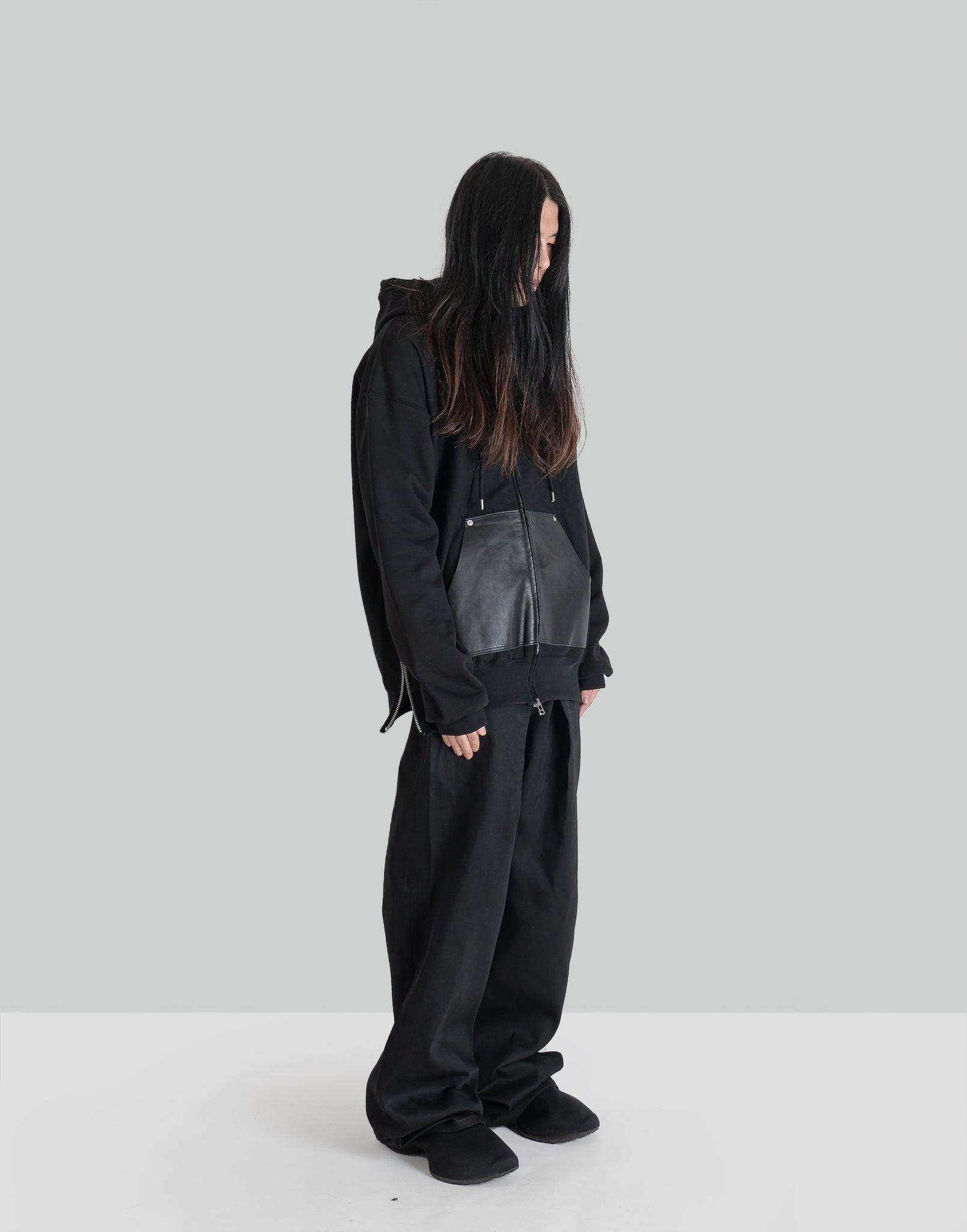 JOHN LAWRENCE SULLIVAN - LEATHER POCKET ZIP-UP SWEAT HOODIE - 082plus