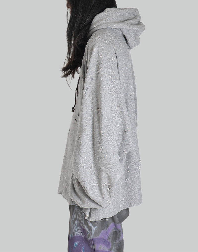 MONOGRAM PRINT DISTRESSED HOODIE