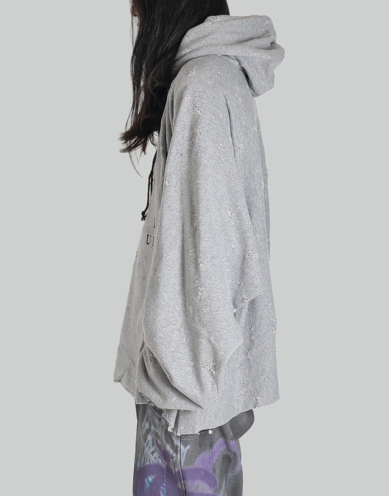 MONOGRAM PRINT DISTRESSED HOODIE